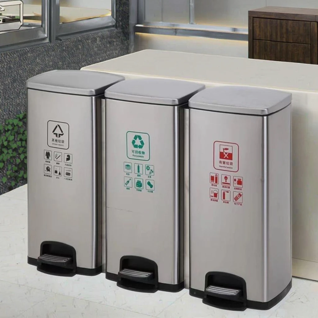 HY-26042417 Stainless steel three-tier pedal bin.