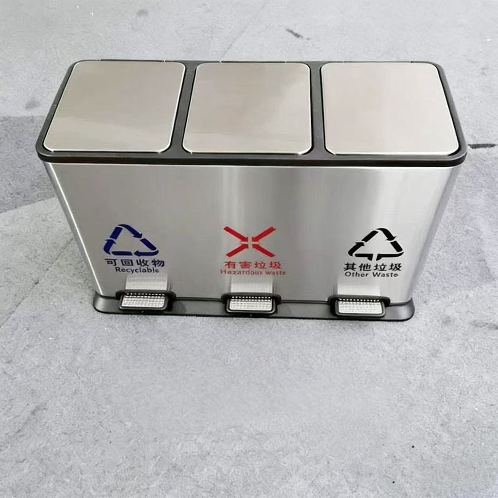 HY-26042404 3-compartment Stainless Steel Recycling Bin