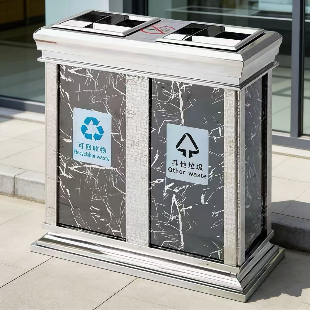HY-26042411 Black and white patterned categorical trash bins.