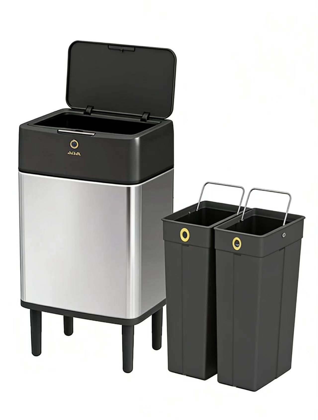 HY-26042410 Stainless steel wooden leg sensor trash can.