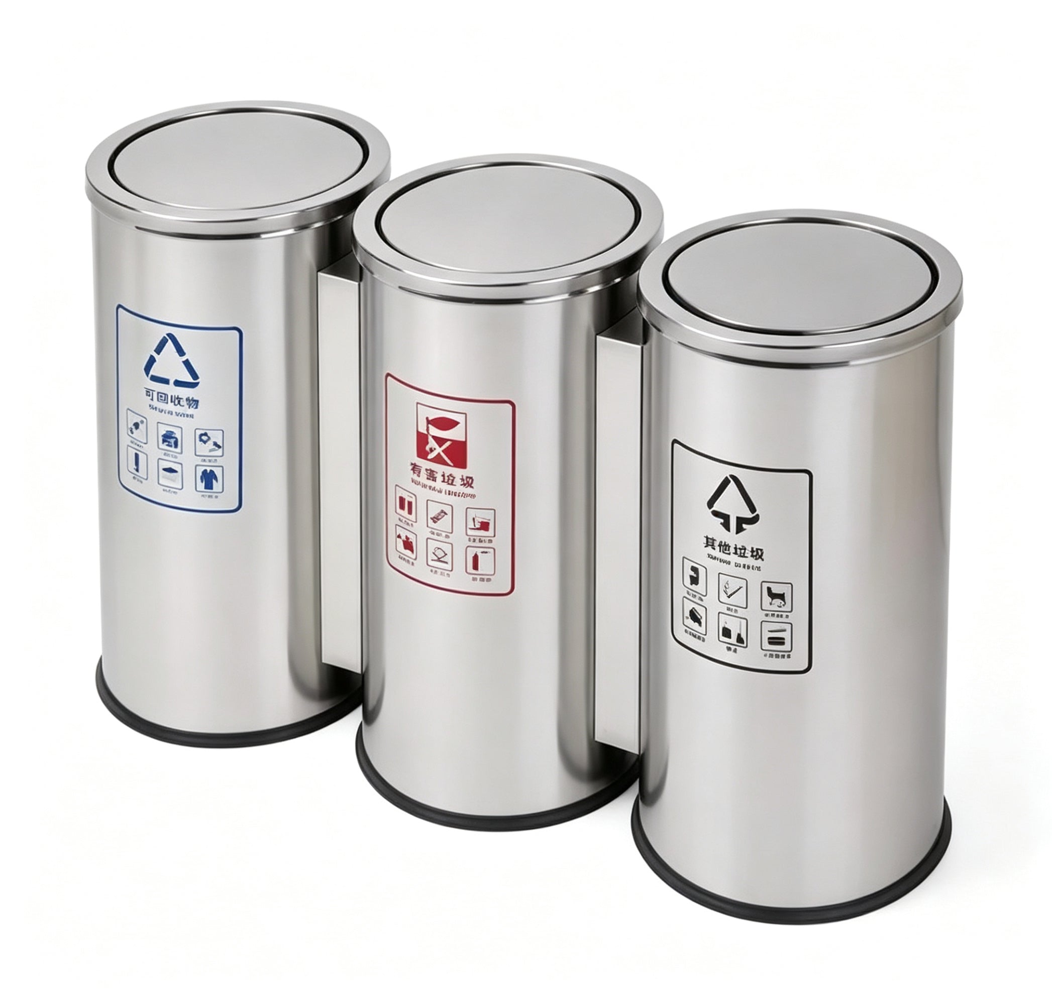 HY-26042717 Three-section stainless steel lid trash can.