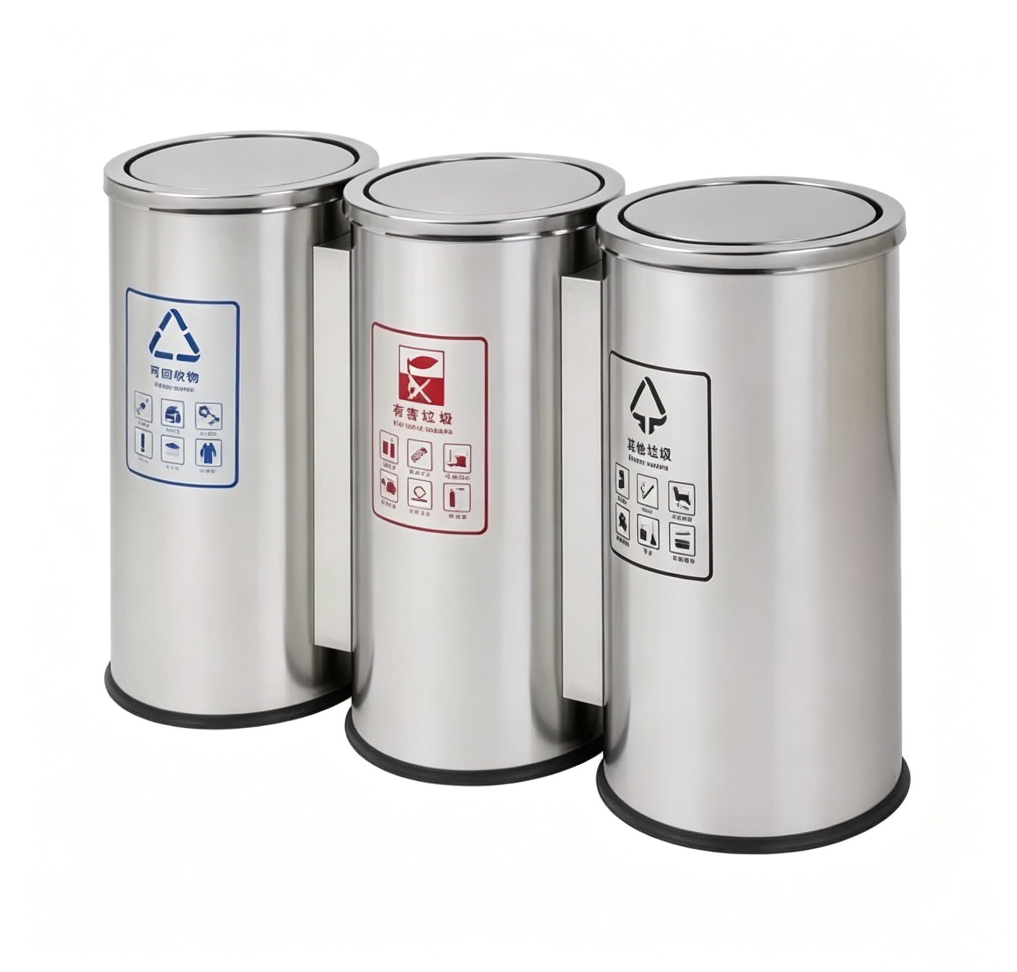 HY-26042717 Three-section stainless steel lid trash can.