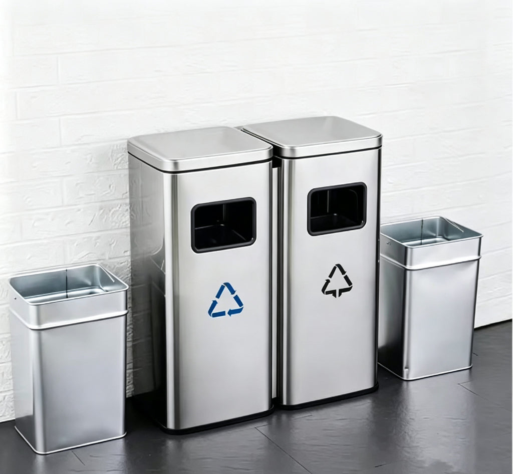 HY-26042719 Stainless steel trash cans with two compartments.