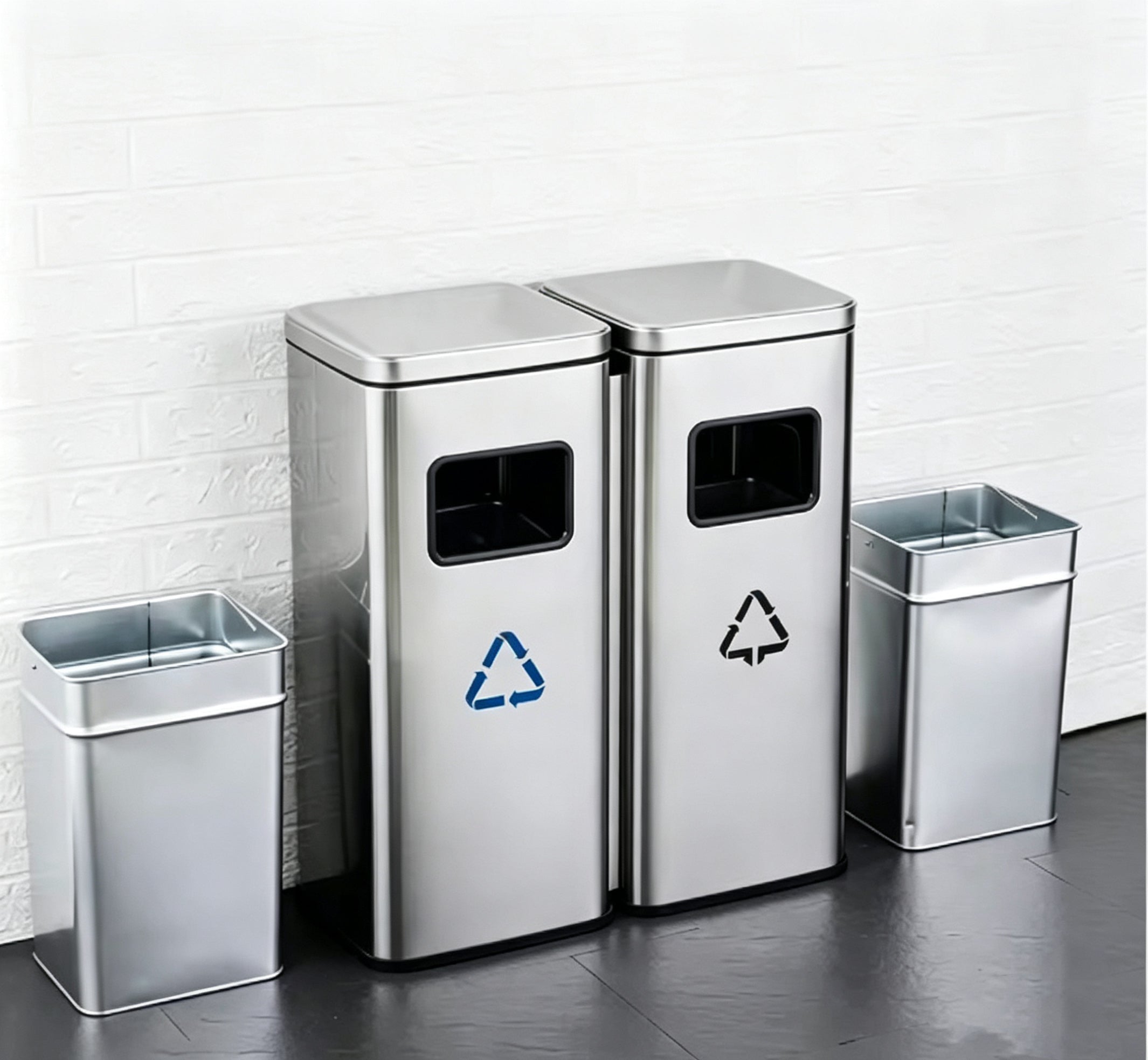 HY-26042719 Stainless steel trash cans with two compartments.