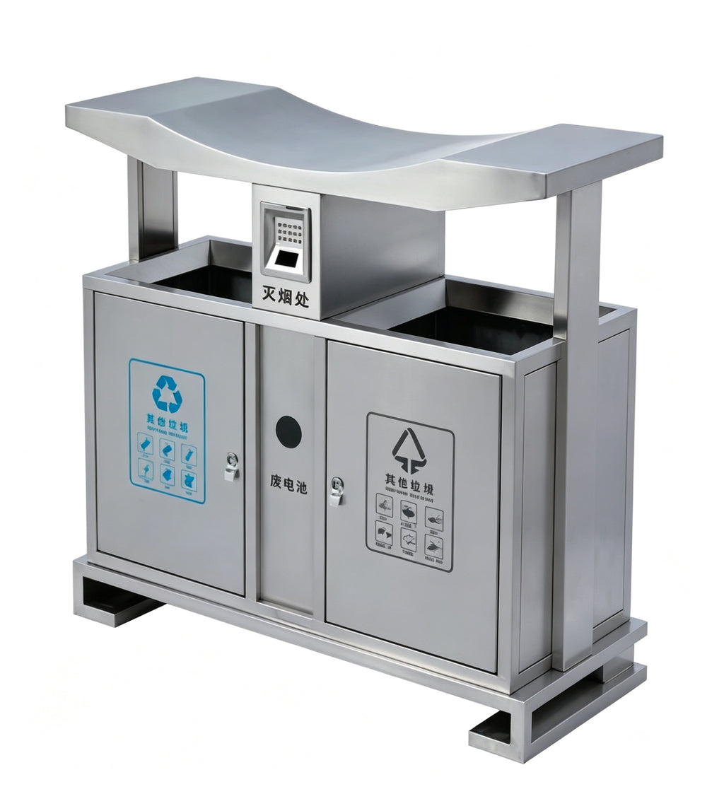 HY-26042426  Stainless Steel Outdoor Three-Compartment Garbage Bin