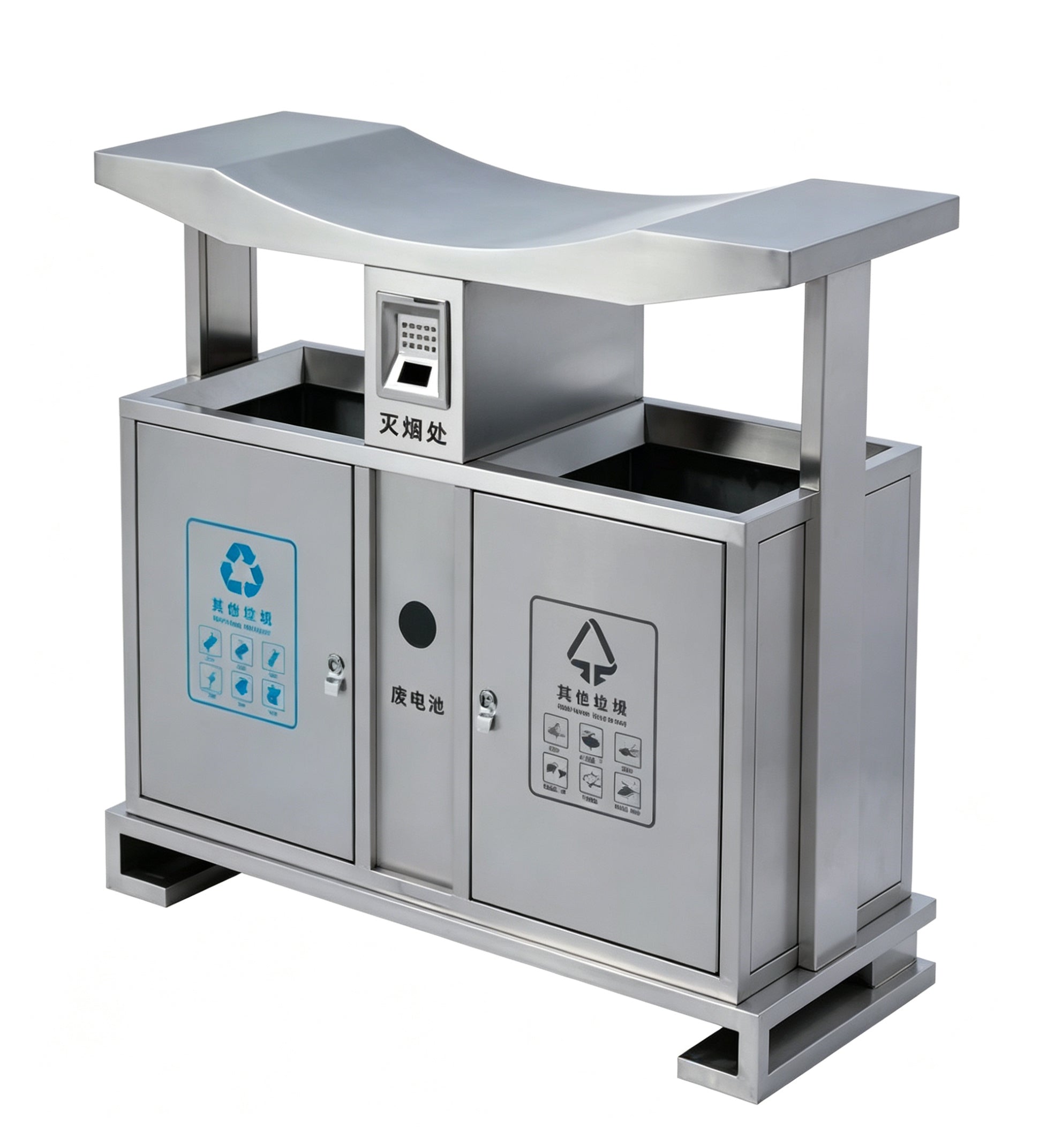 HY-26042426  Stainless Steel Outdoor Three-Compartment Garbage Bin