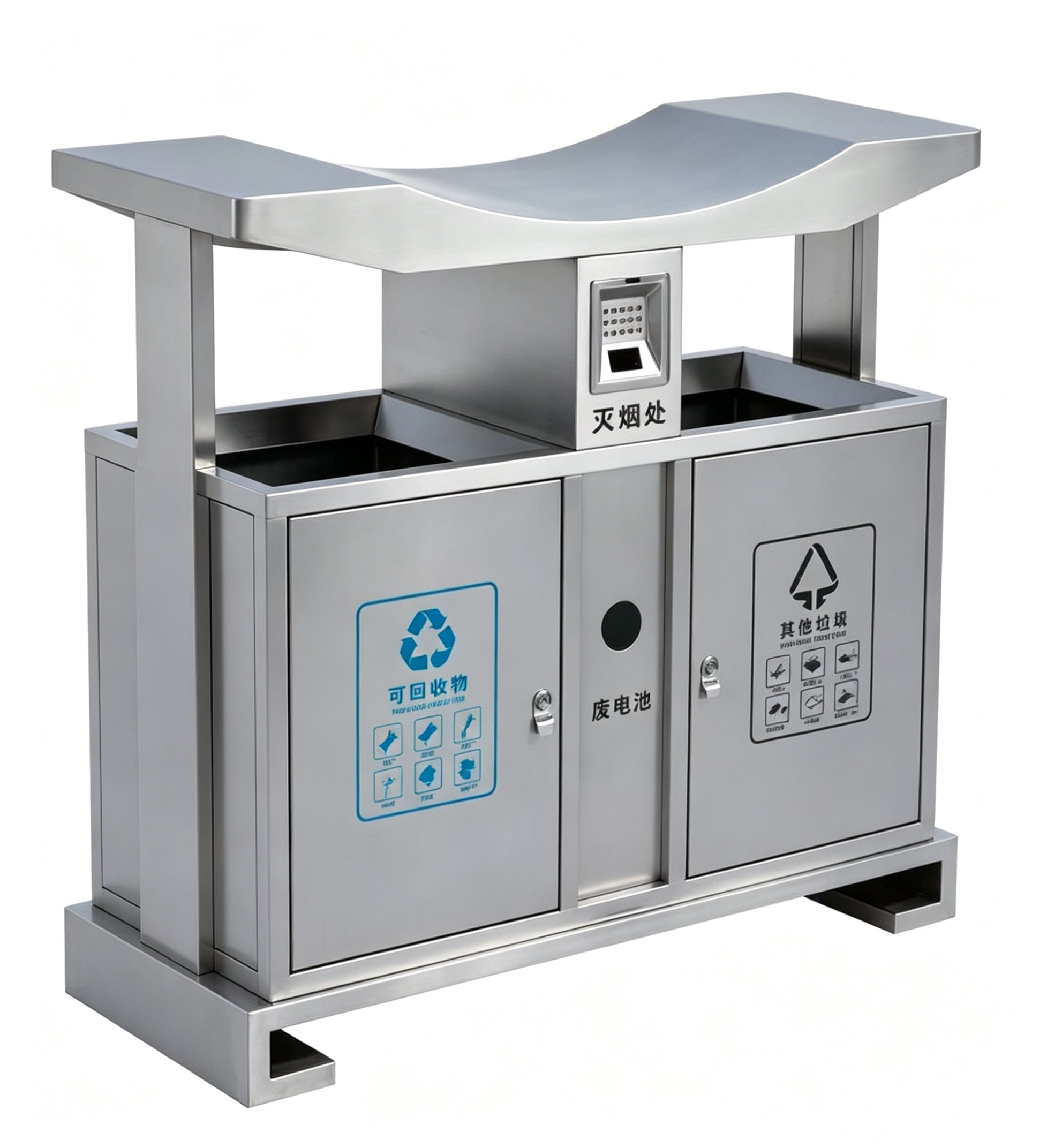 HY-26042426  Stainless Steel Outdoor Three-Compartment Garbage Bin