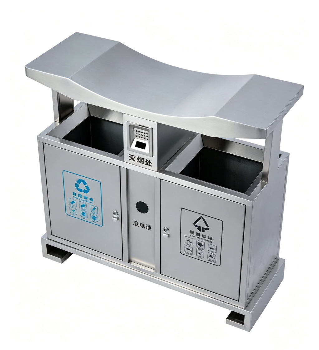 HY-26042426  Stainless Steel Outdoor Three-Compartment Garbage Bin
