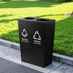HY-26042805 Black-painted, dual-compartment stainless steel trash bin