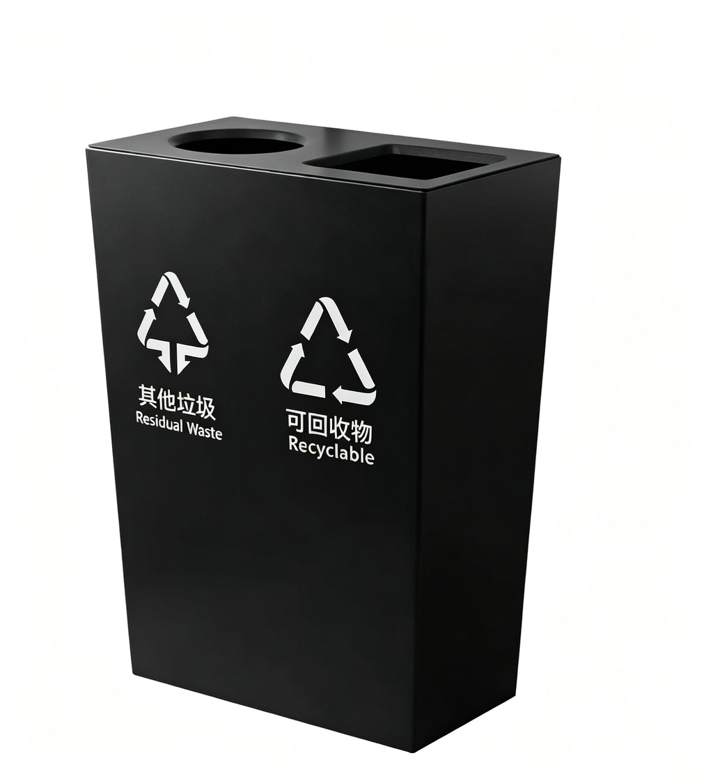 HY-26042805 Black-painted, dual-compartment stainless steel trash bin