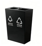 HY-26042805 Black-painted, dual-compartment stainless steel trash bin