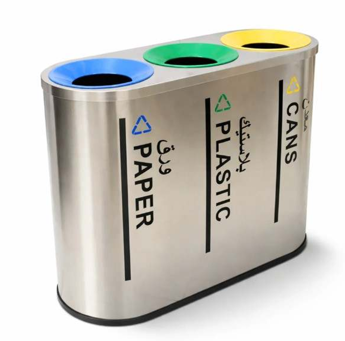 HY-0424003 Stainless Steel 3-Compartment Trash Can