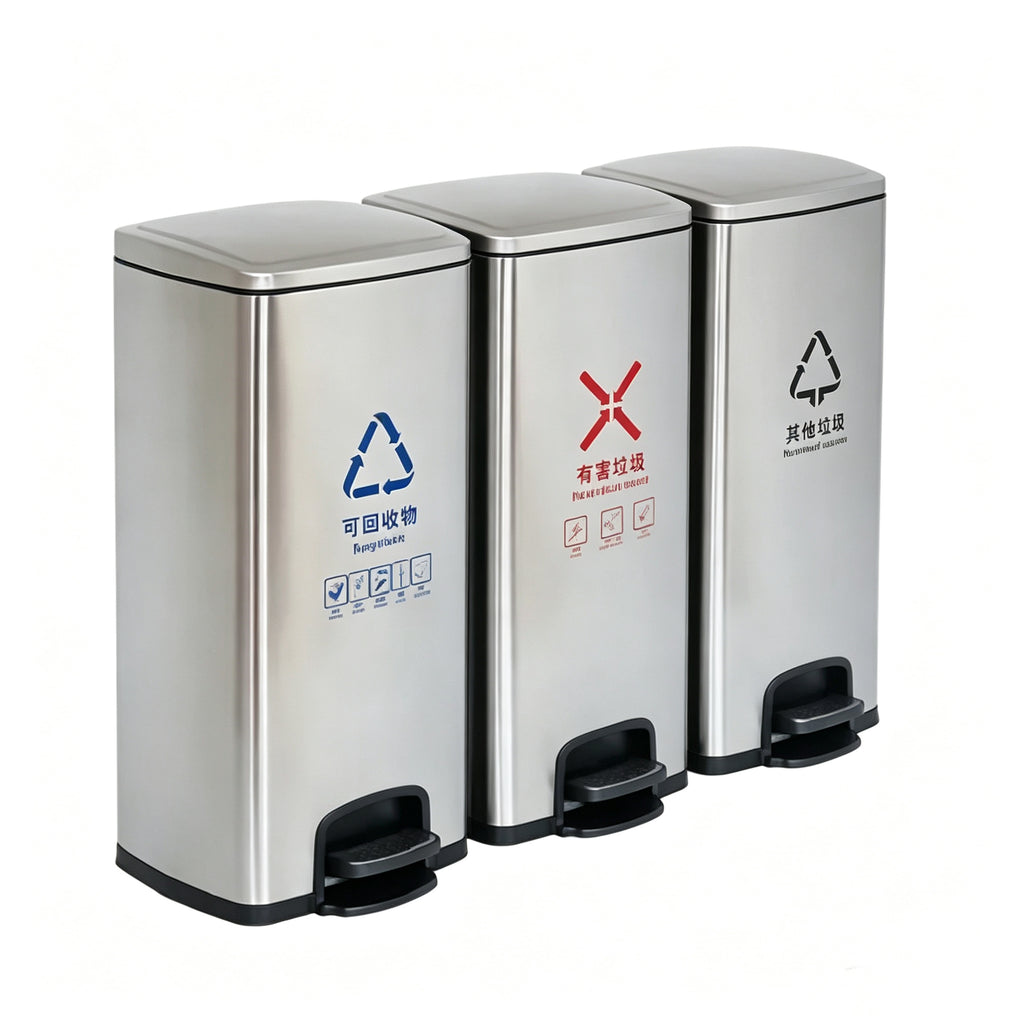 HY-26042417 Stainless steel three-tier pedal bin.