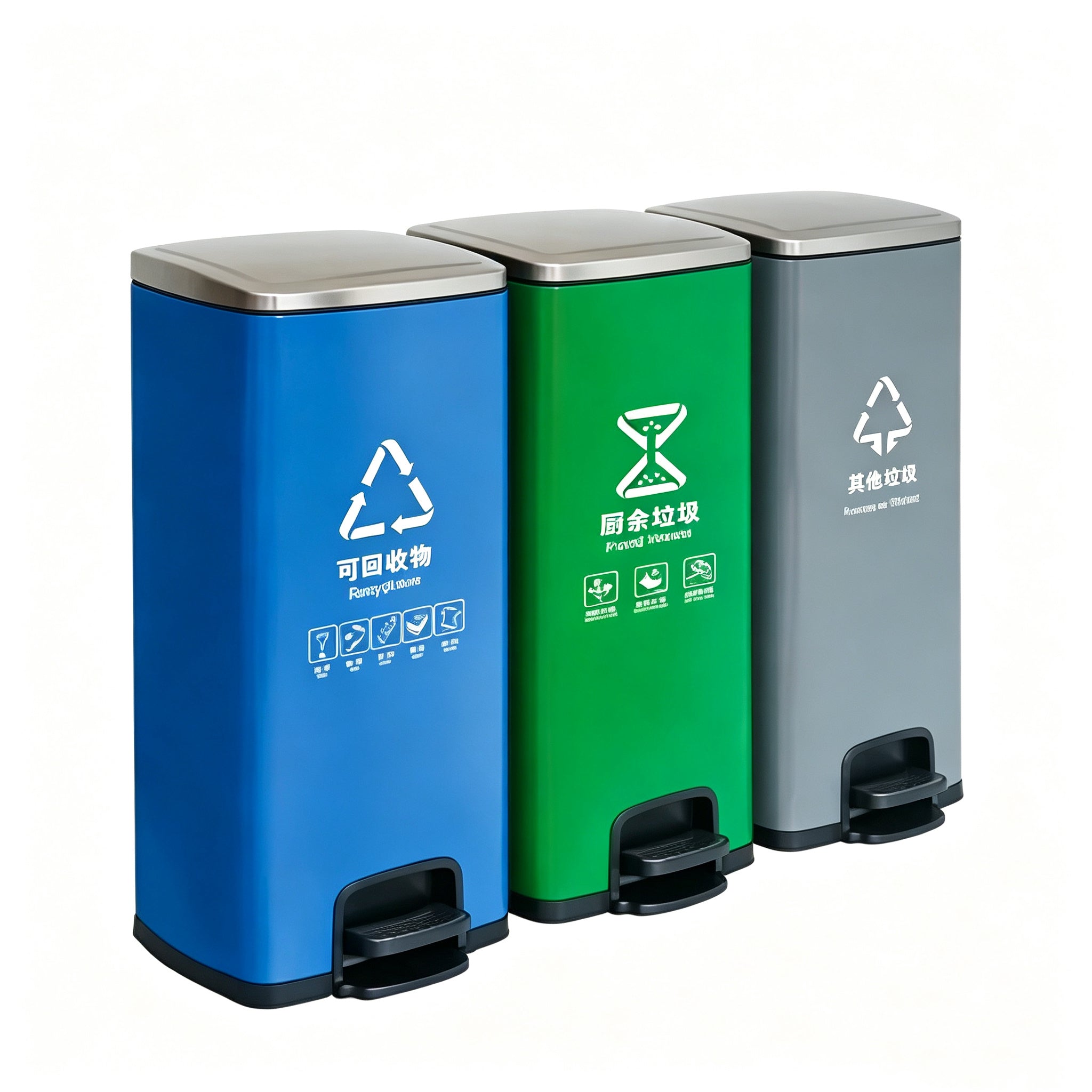 HY-26042417 Stainless steel three-tier pedal bin.