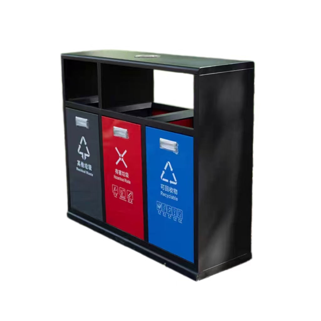 HY-0424022 Outdoor Stainless Steel Three-Compartment Trash Can