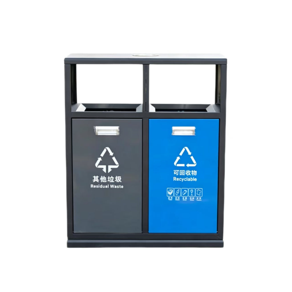 HY-0424023 Outdoor Stainless Steel Dual-Compartment Trash Can
