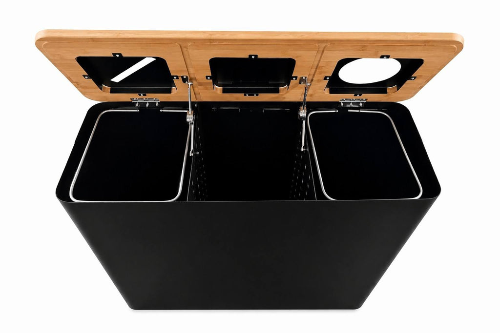 EcoBamboo Premium Three-compartment Recycling Bin