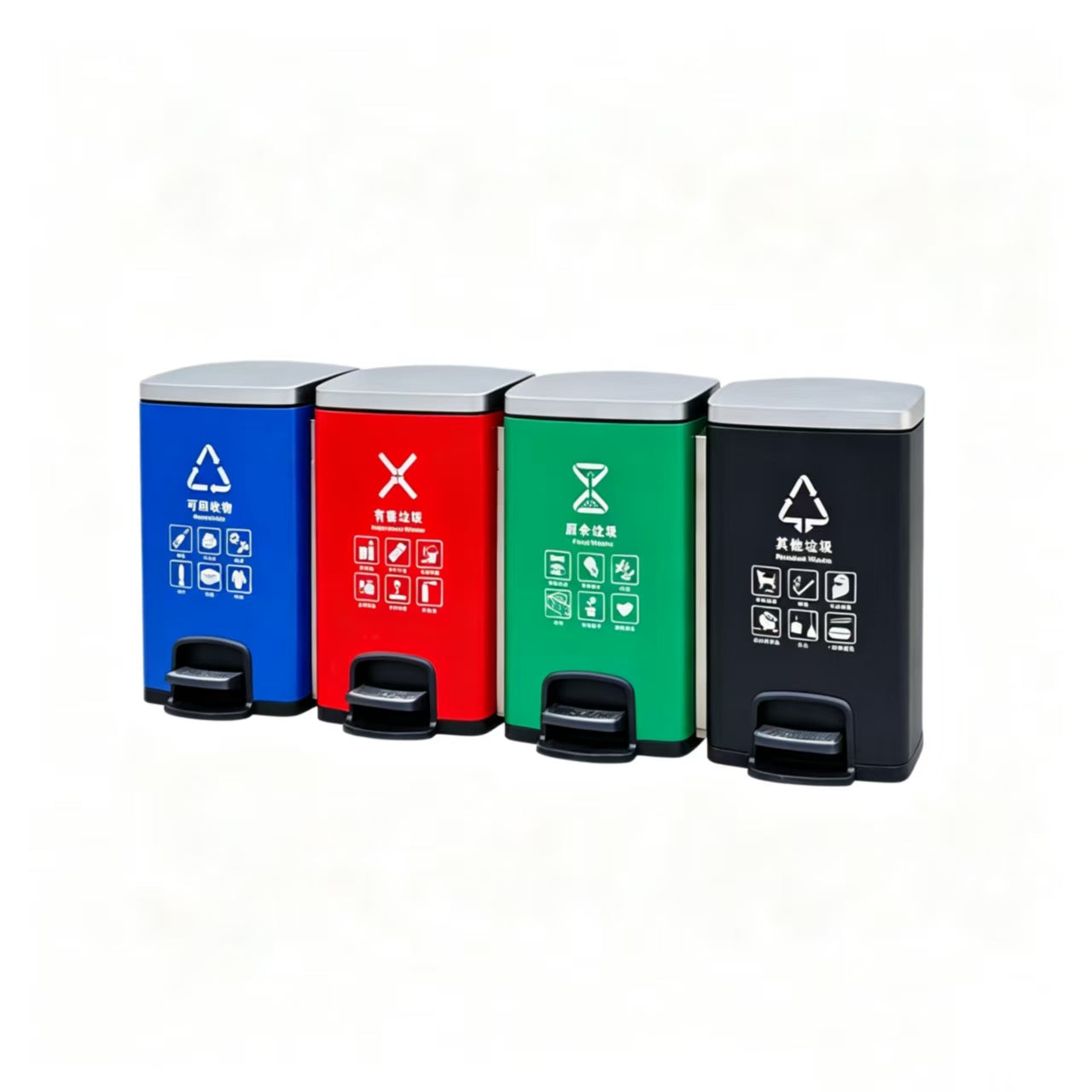HY-0428008 Four-compartment Stainless Steel Trash Can