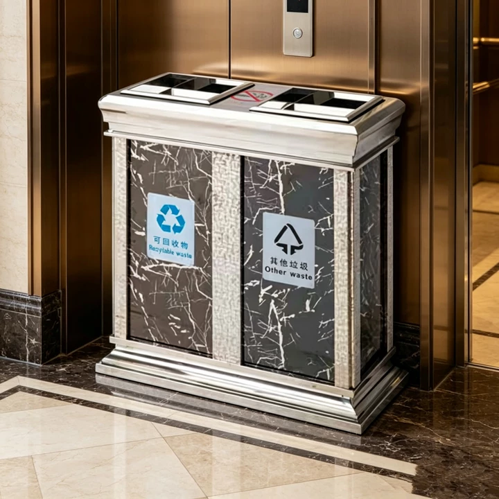 HY 0609001-Stainless Steel Marble Trash Can